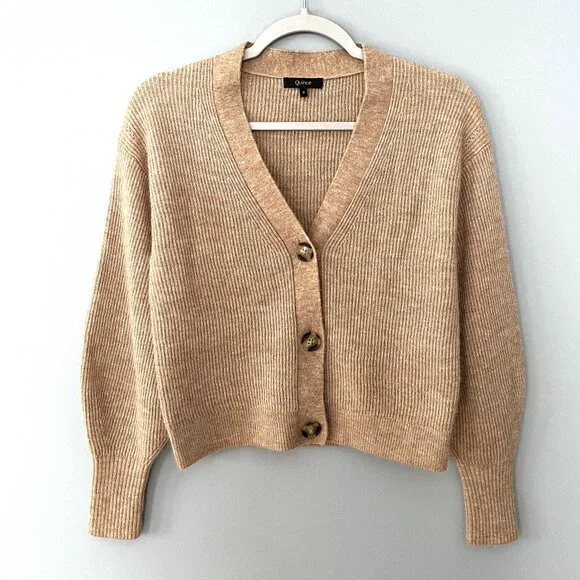 Quince Alpaca-Wool Cropped Cardigan (Camel) S - Picture 2 of 10